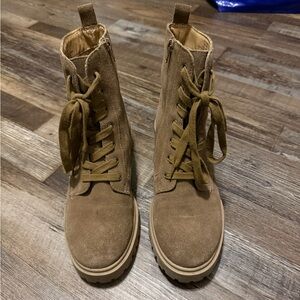 Crown Vintage Tan Suede Lace-Up Combat Boots